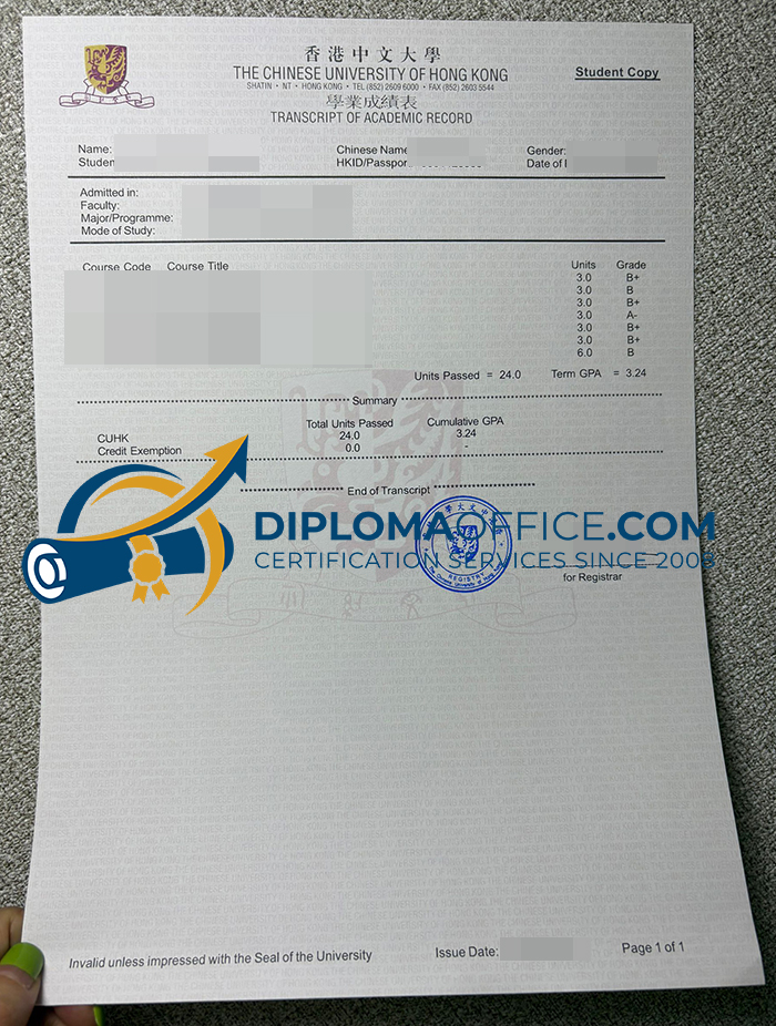 CUHK transcript