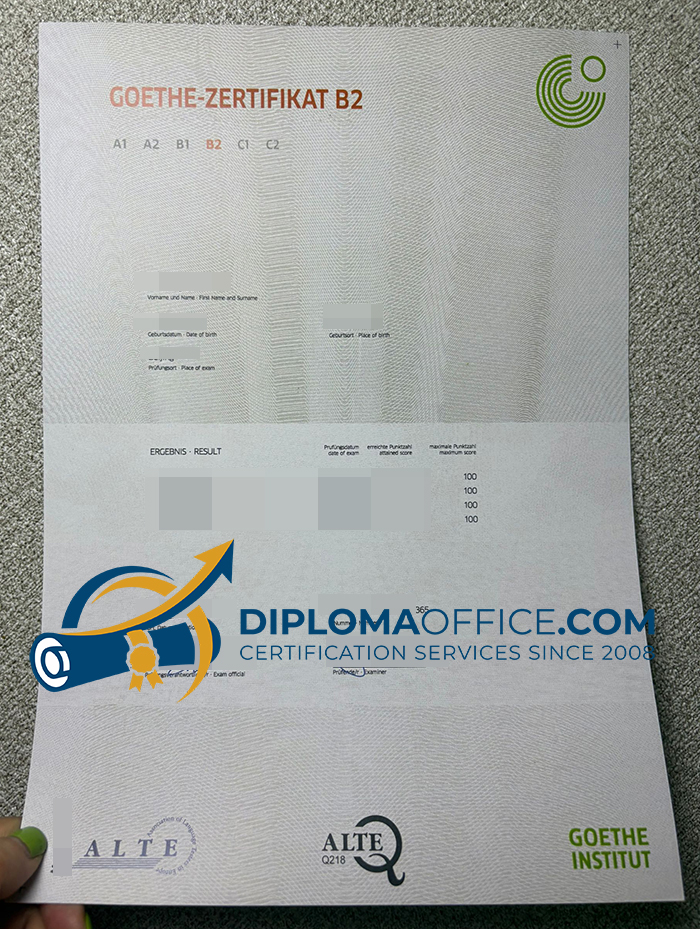 GOETHE-ZERTIFIKAT B2 Certificate