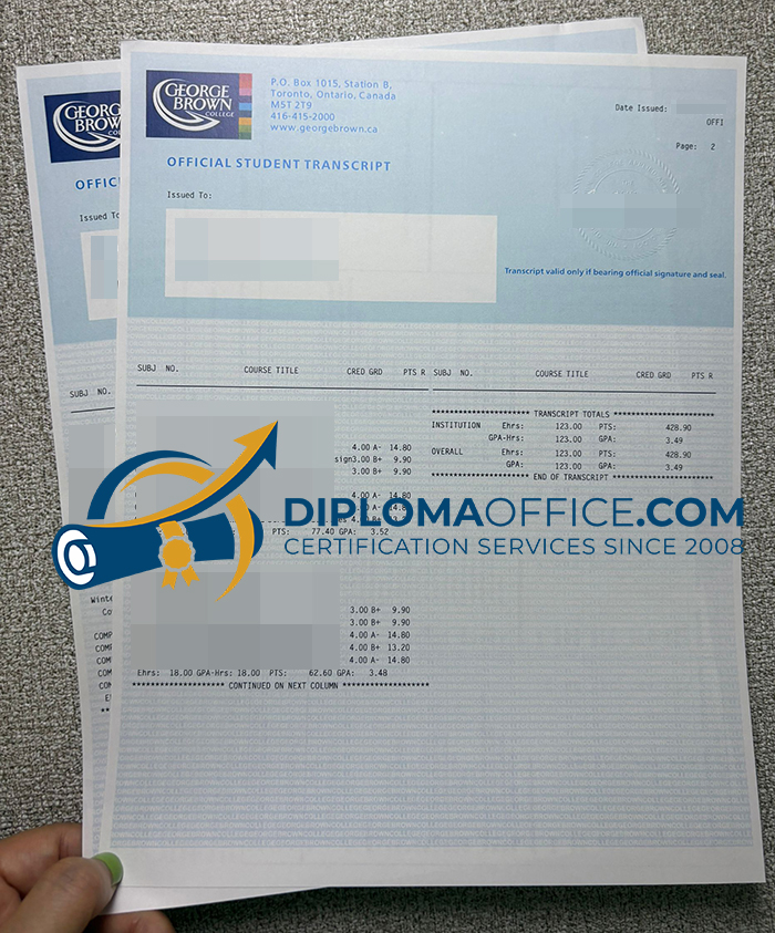George Brown College transcript