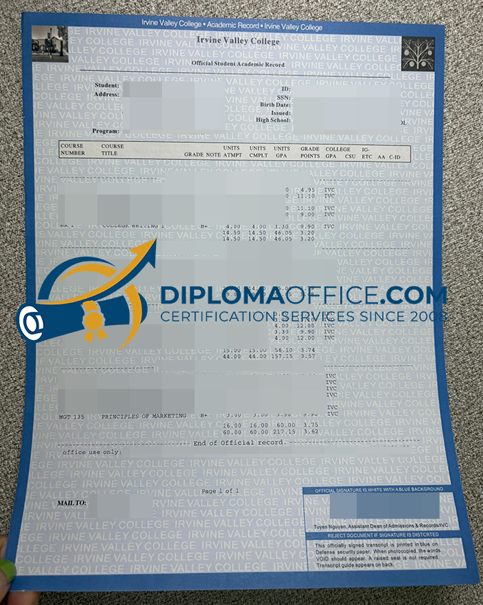 Irvine Valley College transcript