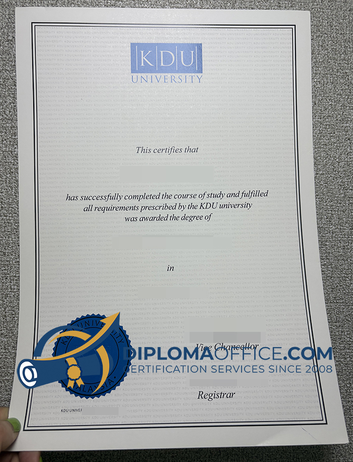 KDU University diploma