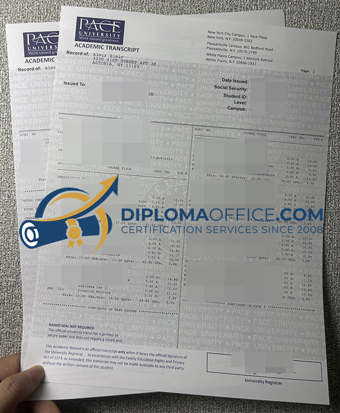 Pace University transcript