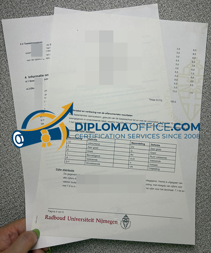 Radboud University transcript