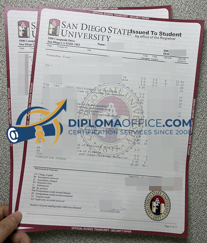 SDSU transcript