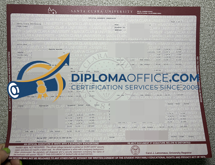 Santa Clara University transcript