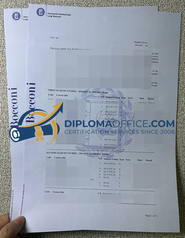 Università Bocconi transcript