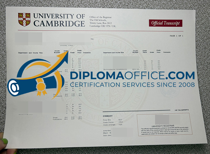 University of Cambridge transcript