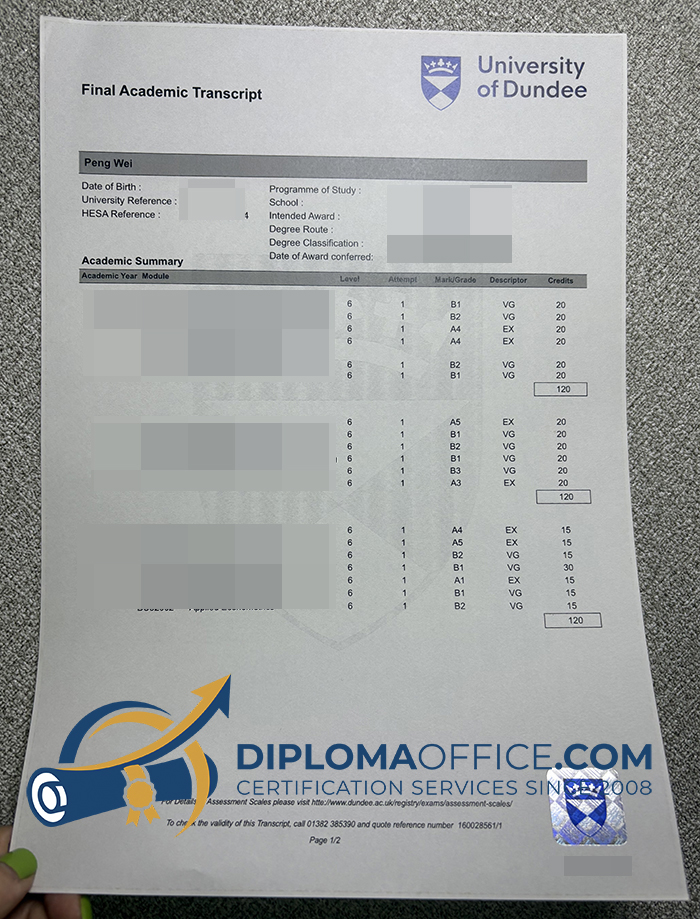 University of Dundee transcript