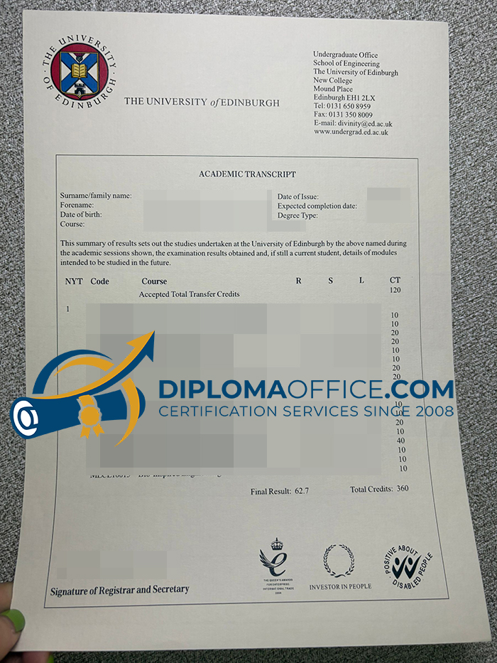 University of Edinburgh transcript