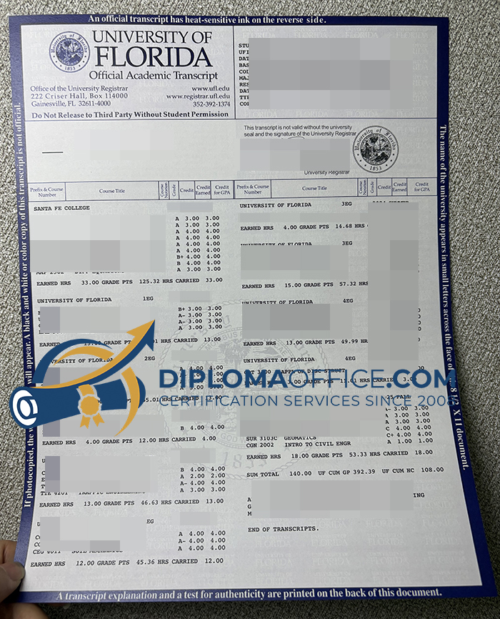 University of Florida transcript