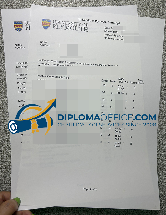 University of Plymouth transcript
