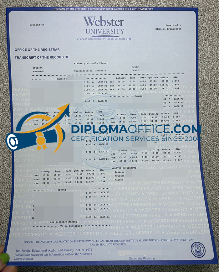 Webster University transcript