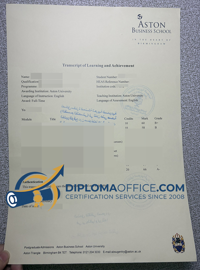Aston Business School transcript