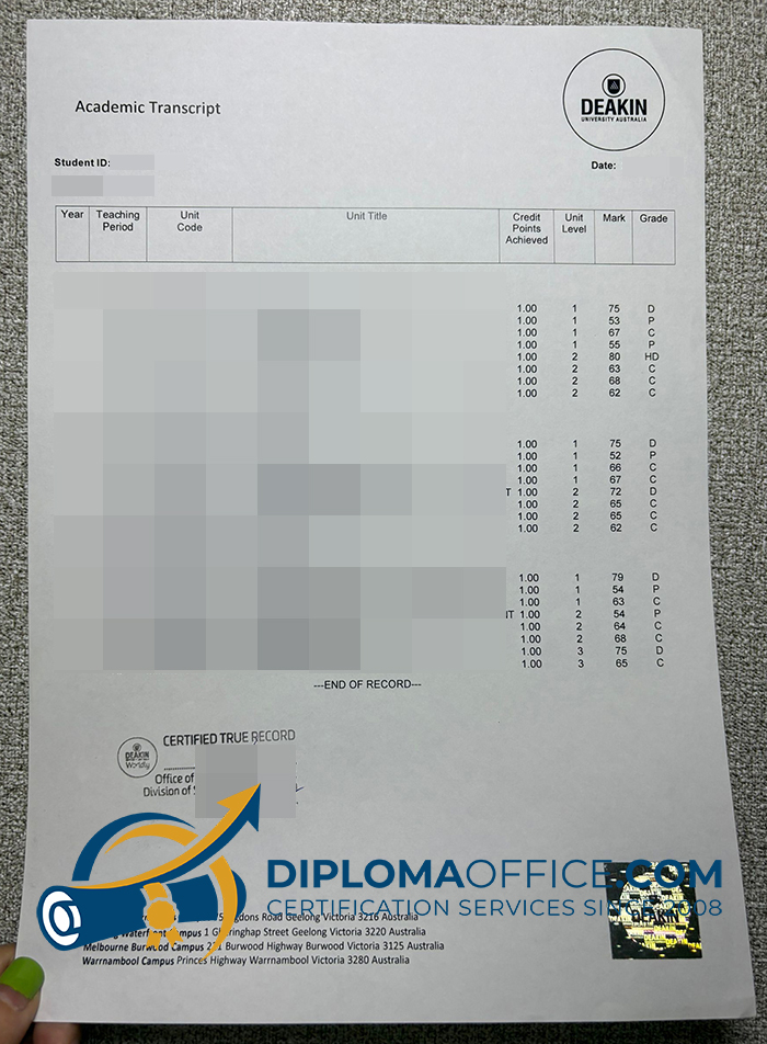 Deakin University transcript