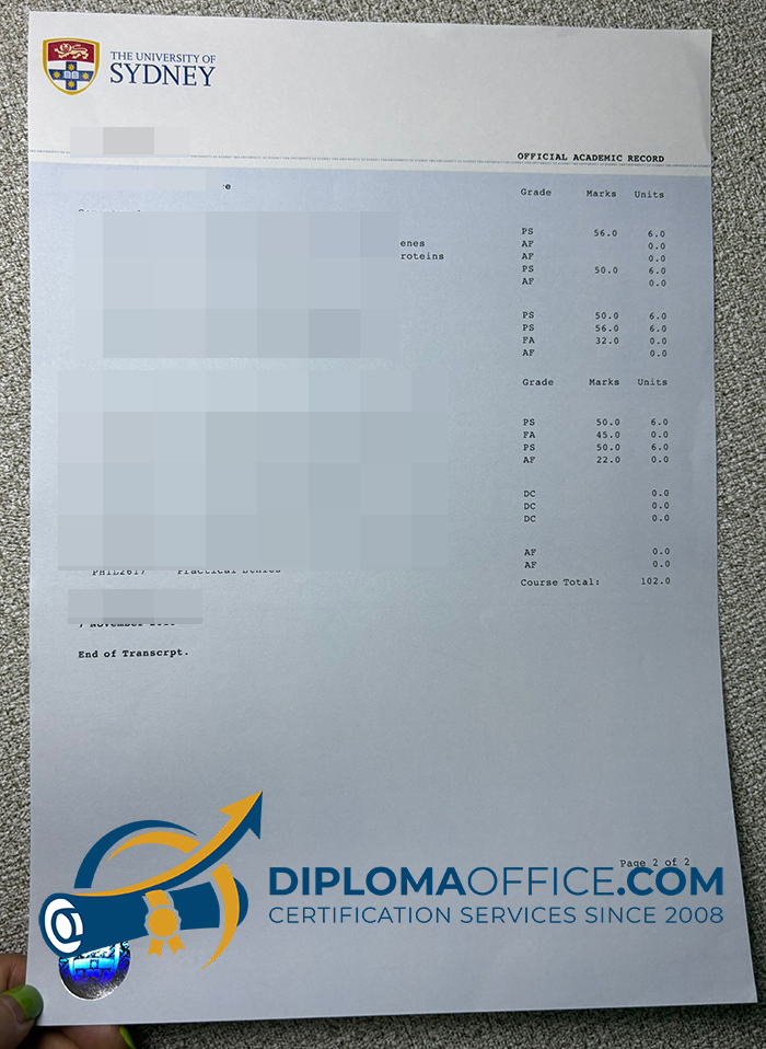 University of Sydney transcript