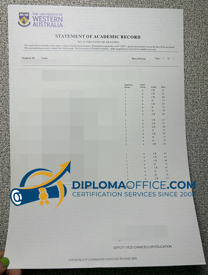 University of Western Australia transcript